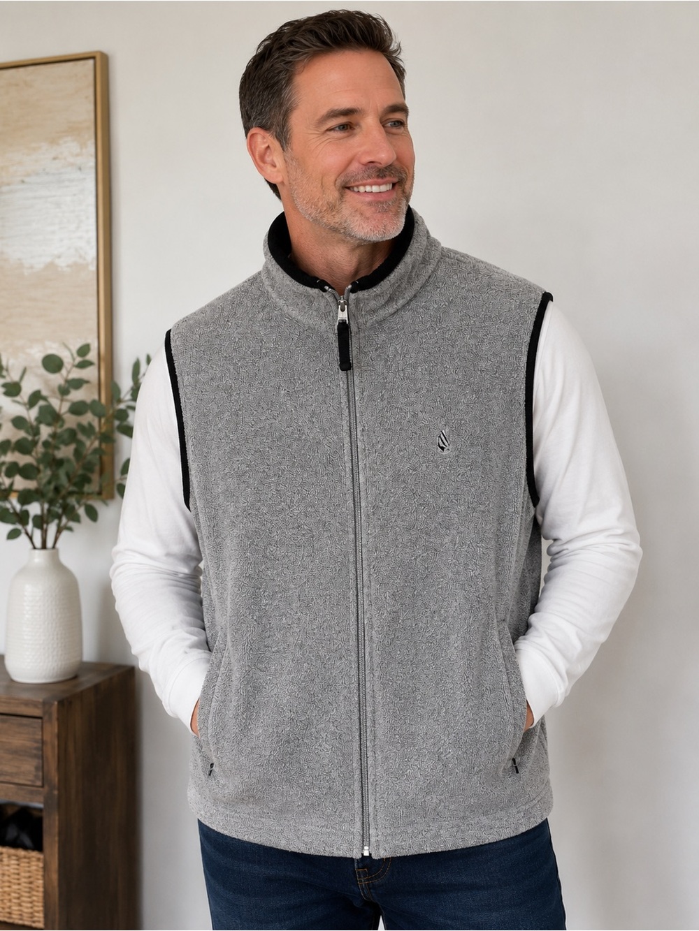 Nautica Men’s Gray Full Zip Fleece Vest – Size Large